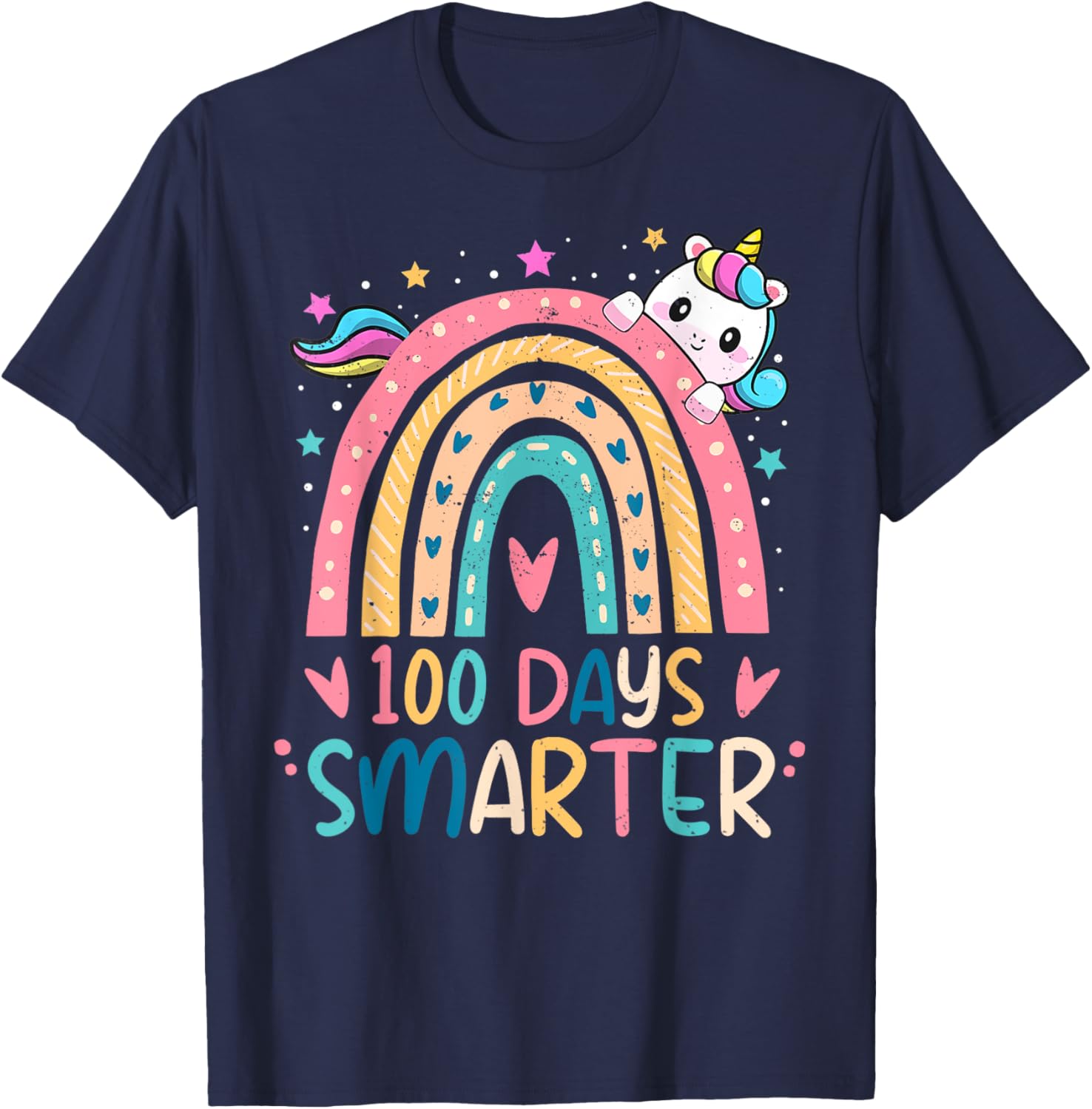 100 Days Smarter Kids Girls Unicorn 100th Day of School Gift T-Shirt - T-Shirt | Navy