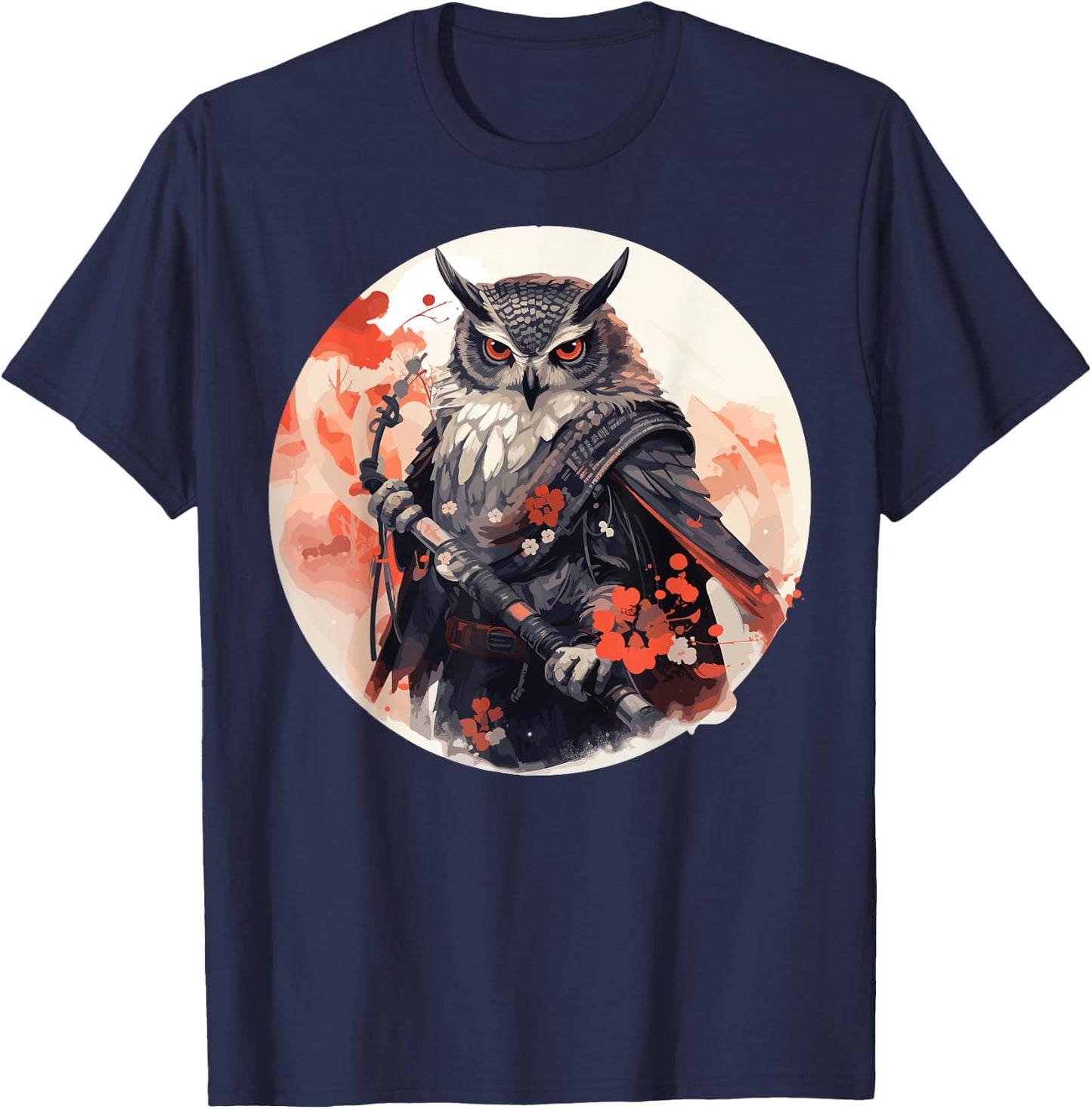 Samurai Owl Warrior Japanese Ninja Bird Owl Kawaii T-Shirt - T-Shirt | Navy