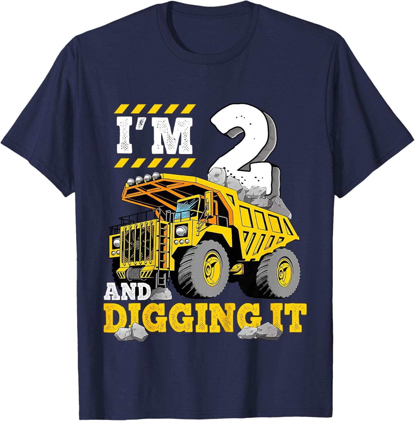 Two 2th Birthday Cool Construction Truck 2yr Boy 2 Years Old T-Shirt - T-Shirt | Navy