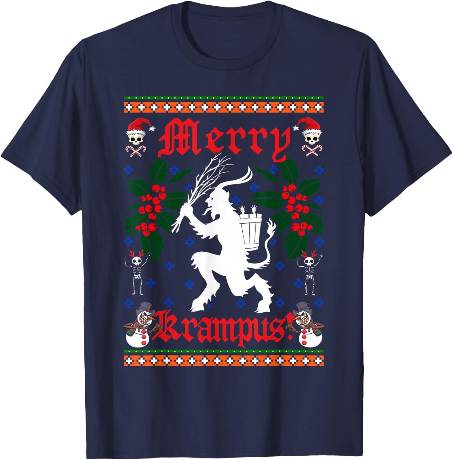Funny Krampus Men Women Kids Merry Krampus Ugly Christmas T-Shirt - T-Shirt | Navy