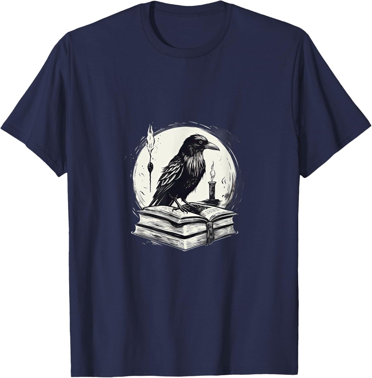 Raven Reading Book Occult Crow T-Shirt - T-Shirt | Navy