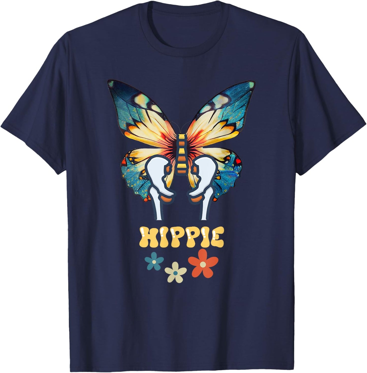 Hip Joint Replacement Hippie Butterfly Retro 60s 70s Women T-Shirt - T-Shirt | Navy