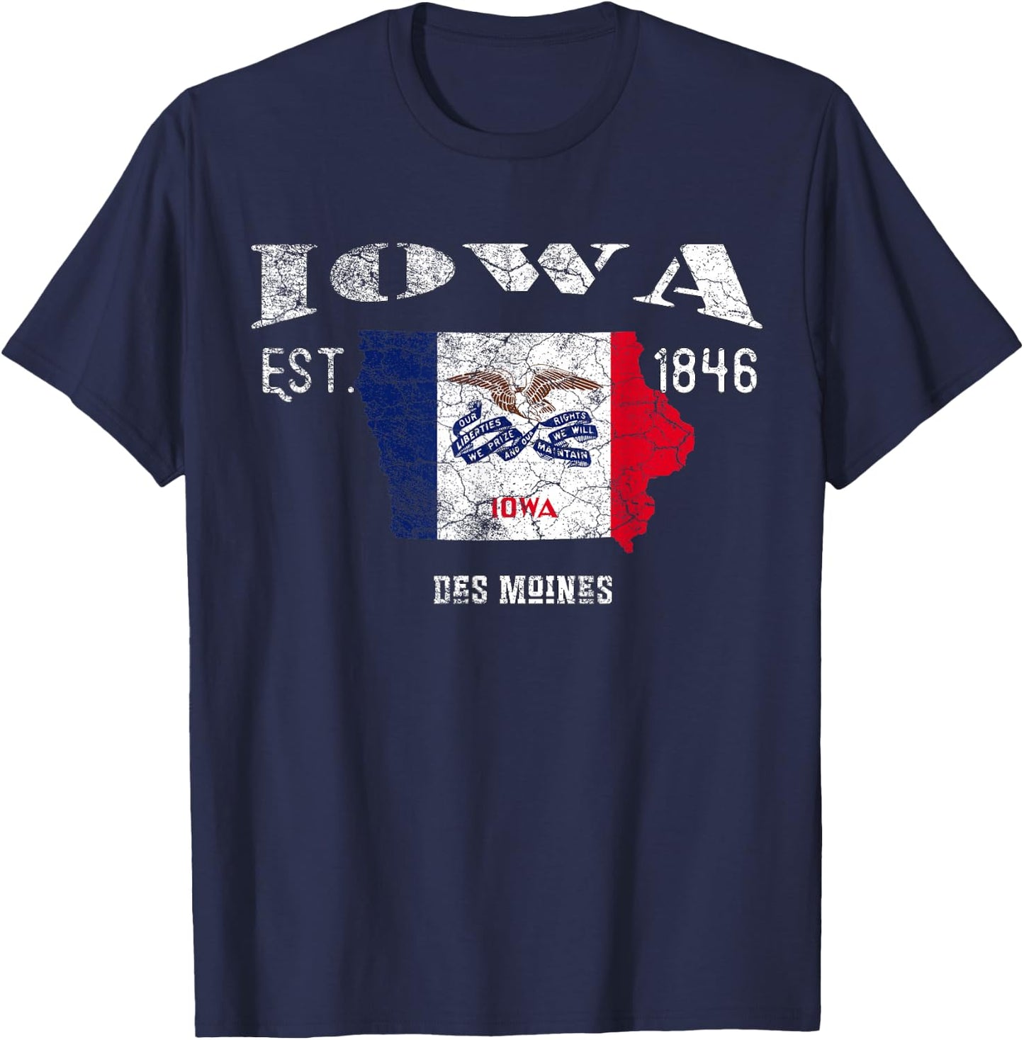 Vintage Iowa US State Flag and Map, Des Moines T-Shirt - T-Shirt | Navy