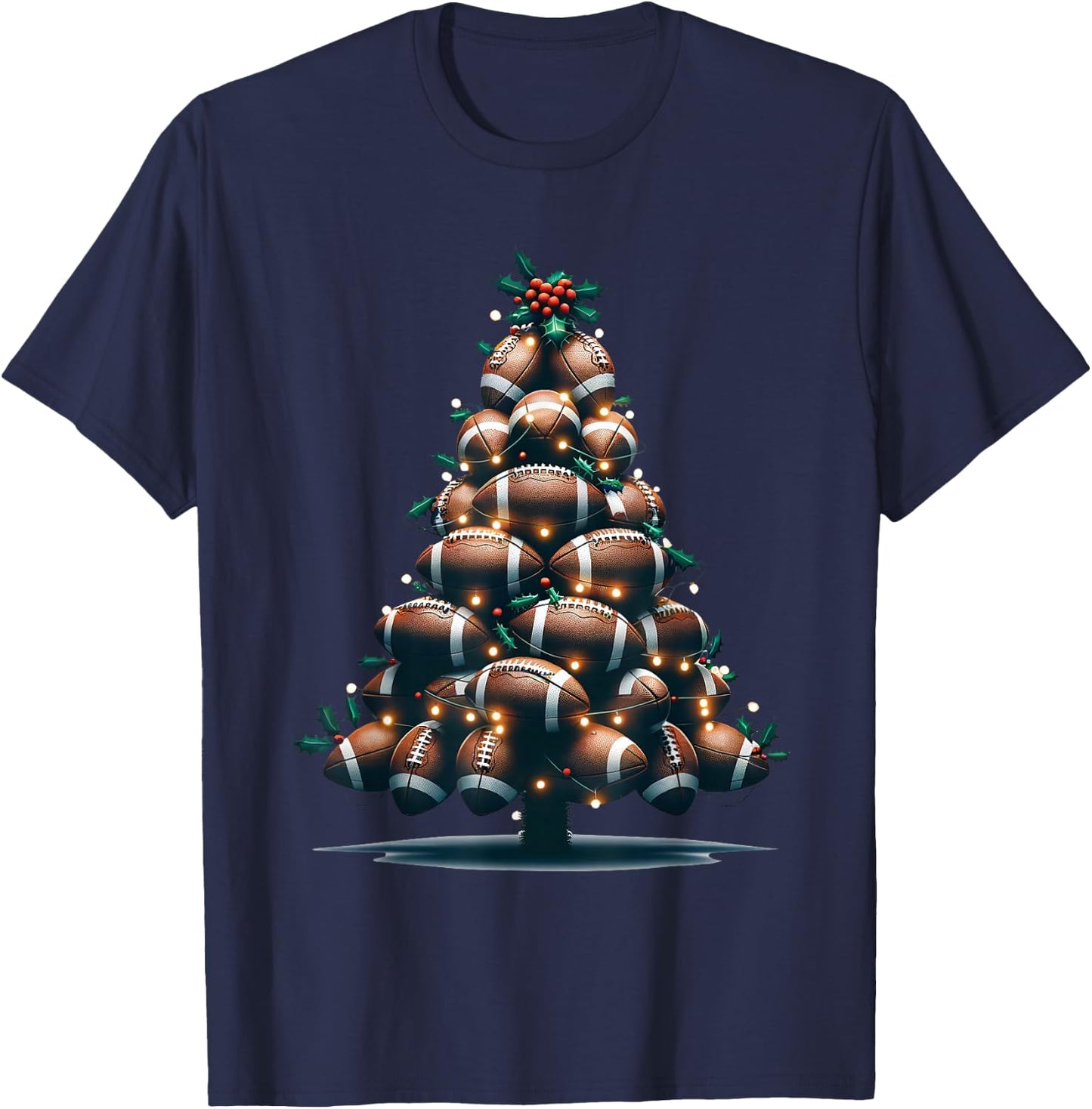 Football Christmas Tree For Sports Lovers Player T-Shirt - T-Shirt | Navy