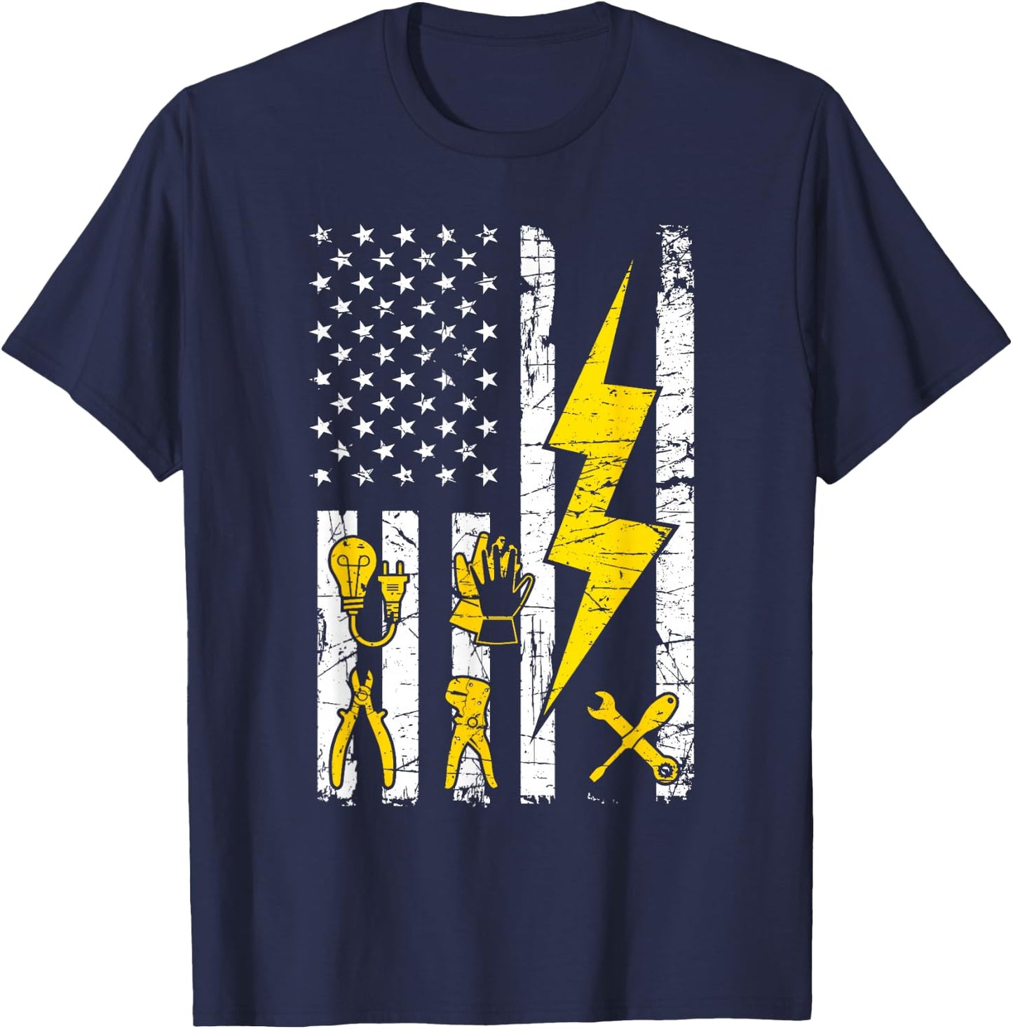 Tools - USA Flag Electrician Patriotic Lineman 4th July T-Shirt - T-Shirt | Navy