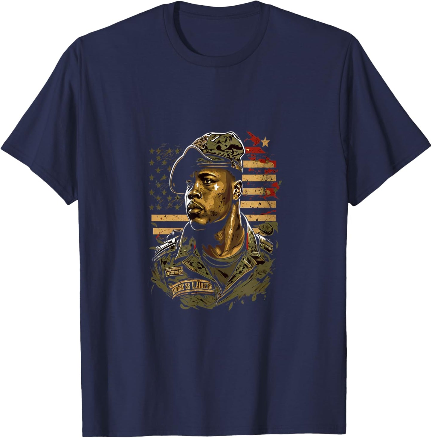 Memorial Day Veteran African American USA Flag 4th of July Men T-Shirt - T-Shirt | Navy