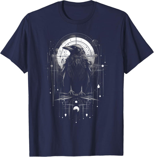 Raven Crow Dark Bird Witchcraft Omens Midnight T-Shirt - T-Shirt | Navy