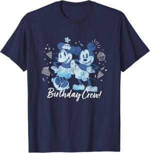 Disney Mickey Mouse and Minnie Mouse Birthday Crew Retro T-Shirt - T-Shirt | Navy
