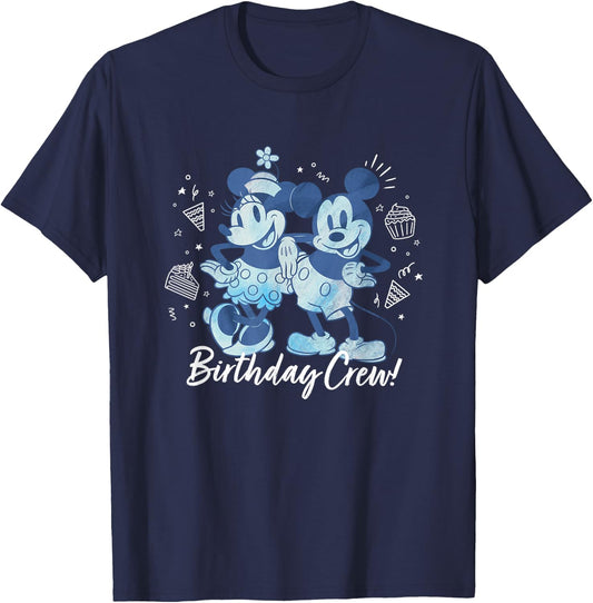 Disney Mickey Mouse and Minnie Mouse Birthday Crew Retro T-Shirt - T-Shirt | Navy