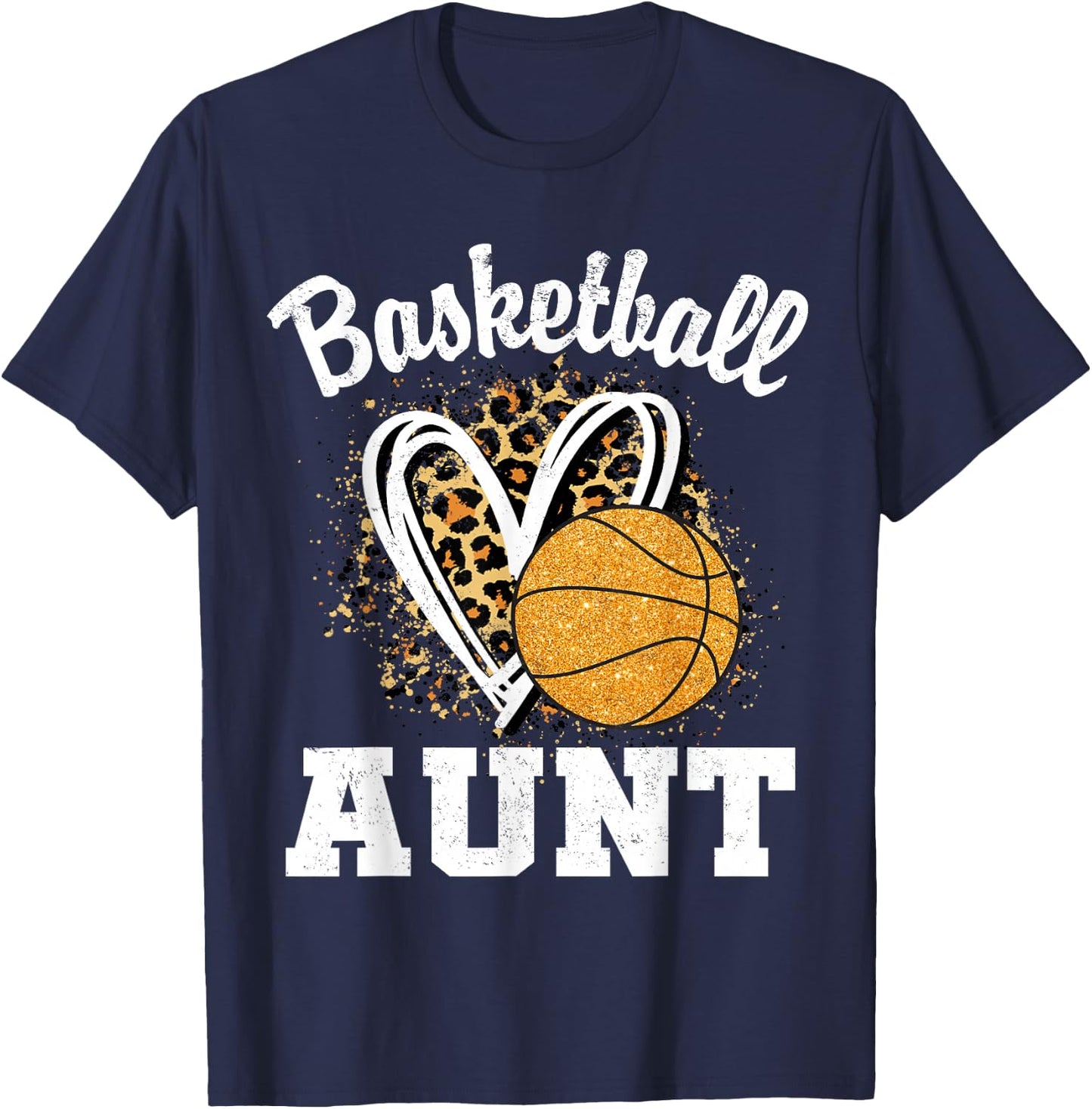 Basketball Aunt Leopard Heart T-Shirt - T-Shirt | Navy