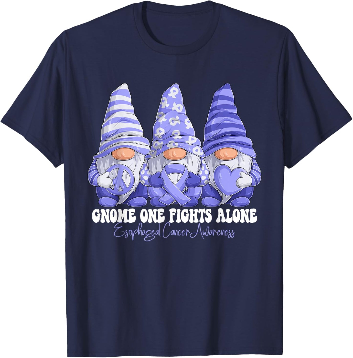 Esophageal Cancer Awareness Month Periwinkle Ribbon Gnomies T-Shirt - T-Shirt | Navy
