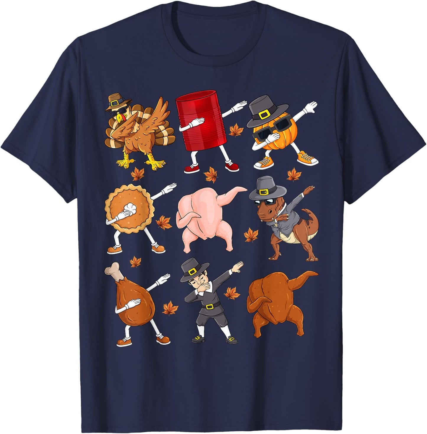 Dabbing Turkey T Rex Pilgrim Thanksgiving Boys Kid Funny Dab T-Shirt - T-Shirt | Navy
