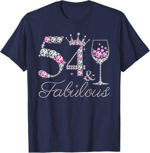 54 And Fabulous Diamond Wine Glass 54 Years Old Birthday T-Shirt - T-Shirt | Navy