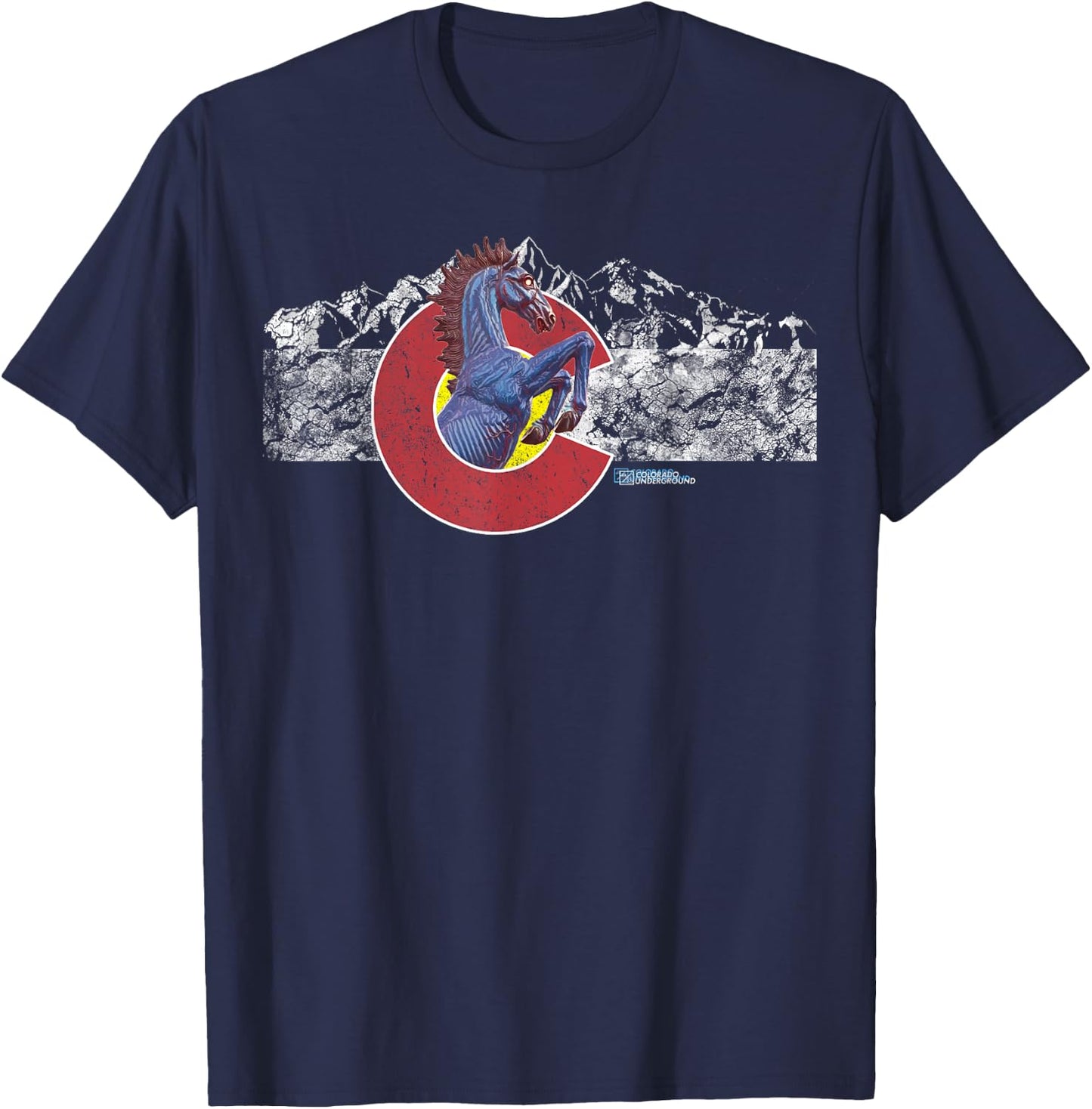 Colorado Flag and Blucifer Demon Horse T-Shirt - T-Shirt | Navy