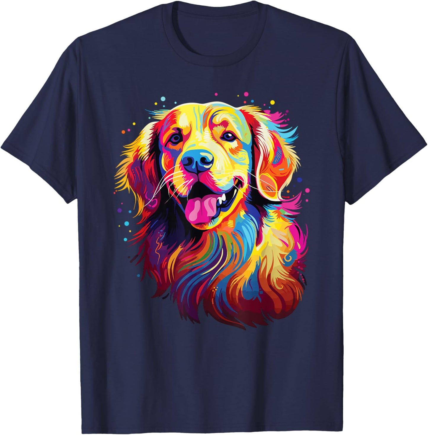 Watercolor Colorful Golden Retriever Dog T-Shirt - T-Shirt | Navy