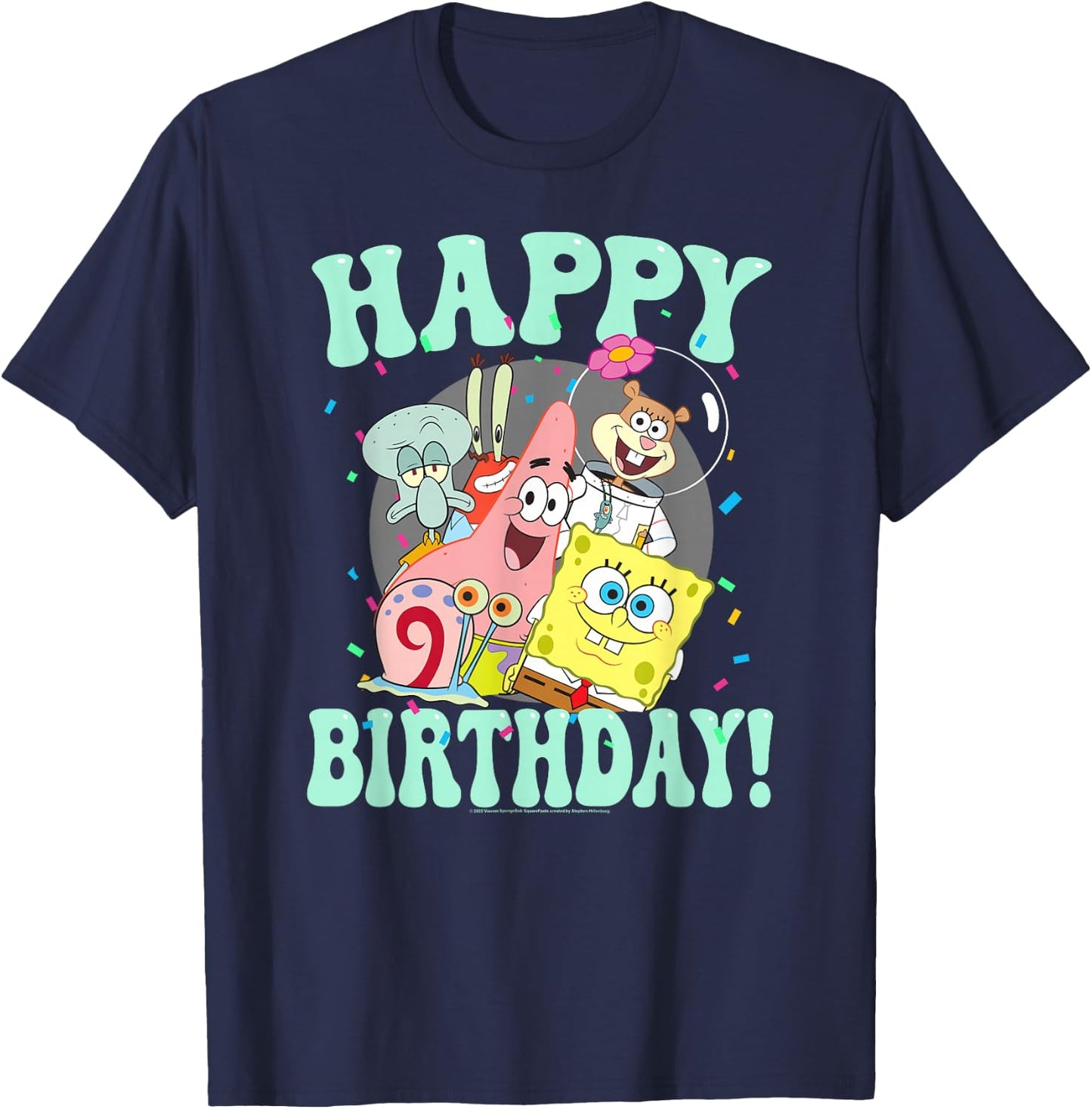 SpongeBob SquarePants Happy Birthday Sandy Patrick Squidward T-Shirt - T-Shirt | Navy