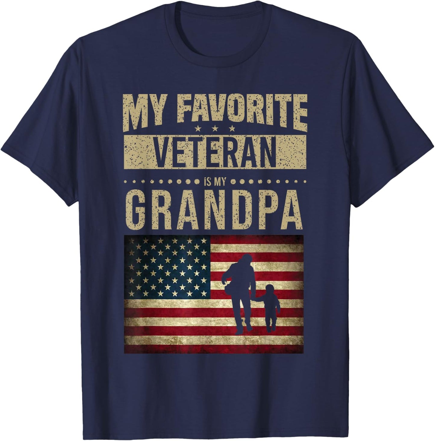 My Favorite Veteran Is My Grandpa American Flag Veteran Day T-Shirt - T-Shirt | Navy