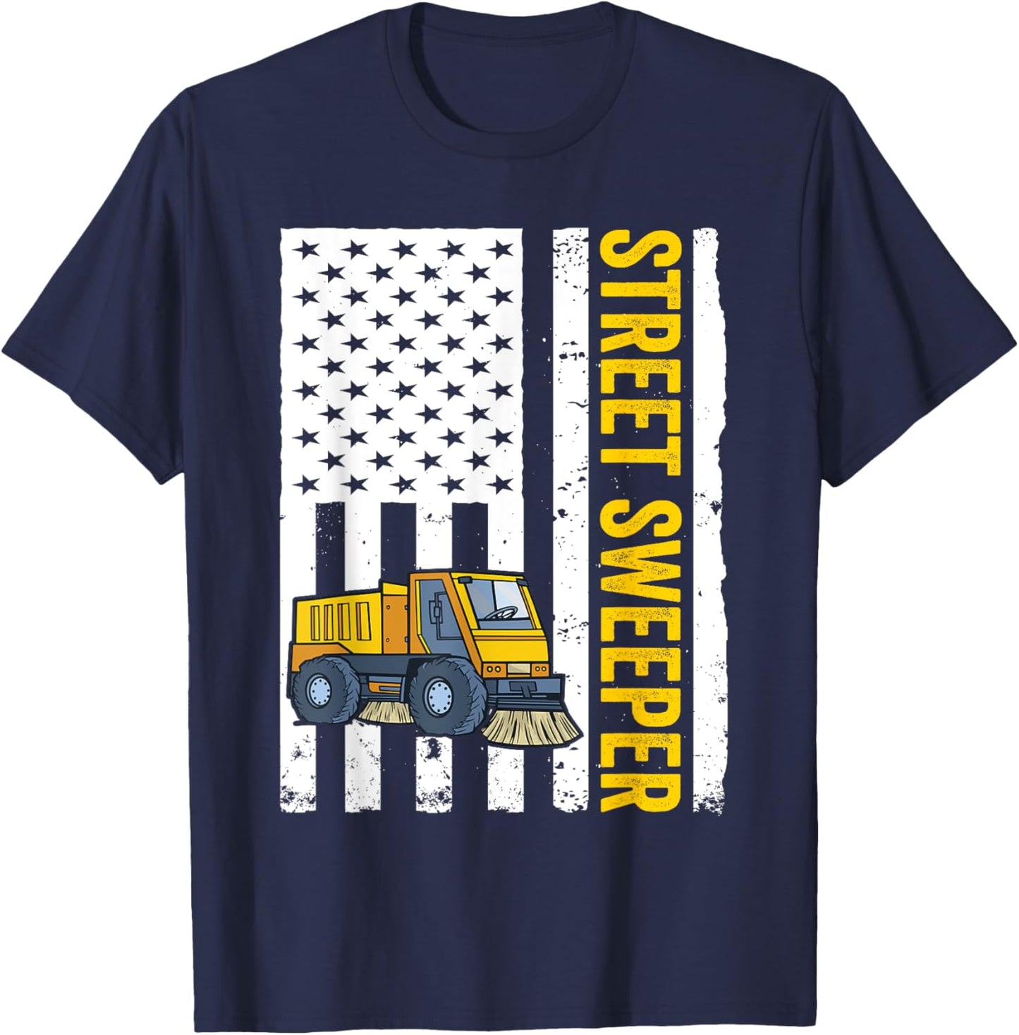 Street Sweeper Truck USA Flag Street Sweeper Women Men T-Shirt - T-Shirt | Navy