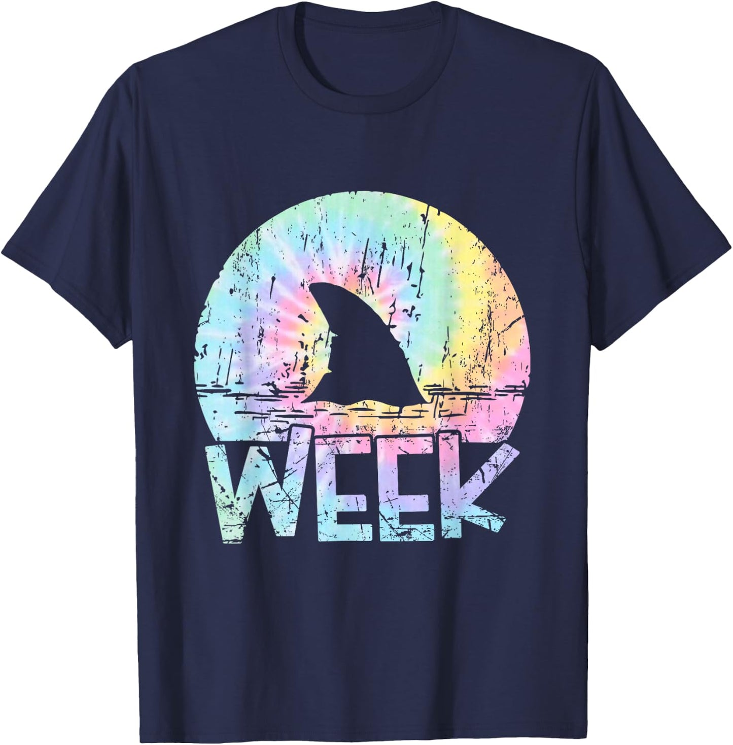 Retro Shark Fin Week 2025 Shark Lover Ocean Wildlife Tie Dye T-Shirt - T-Shirt | Navy