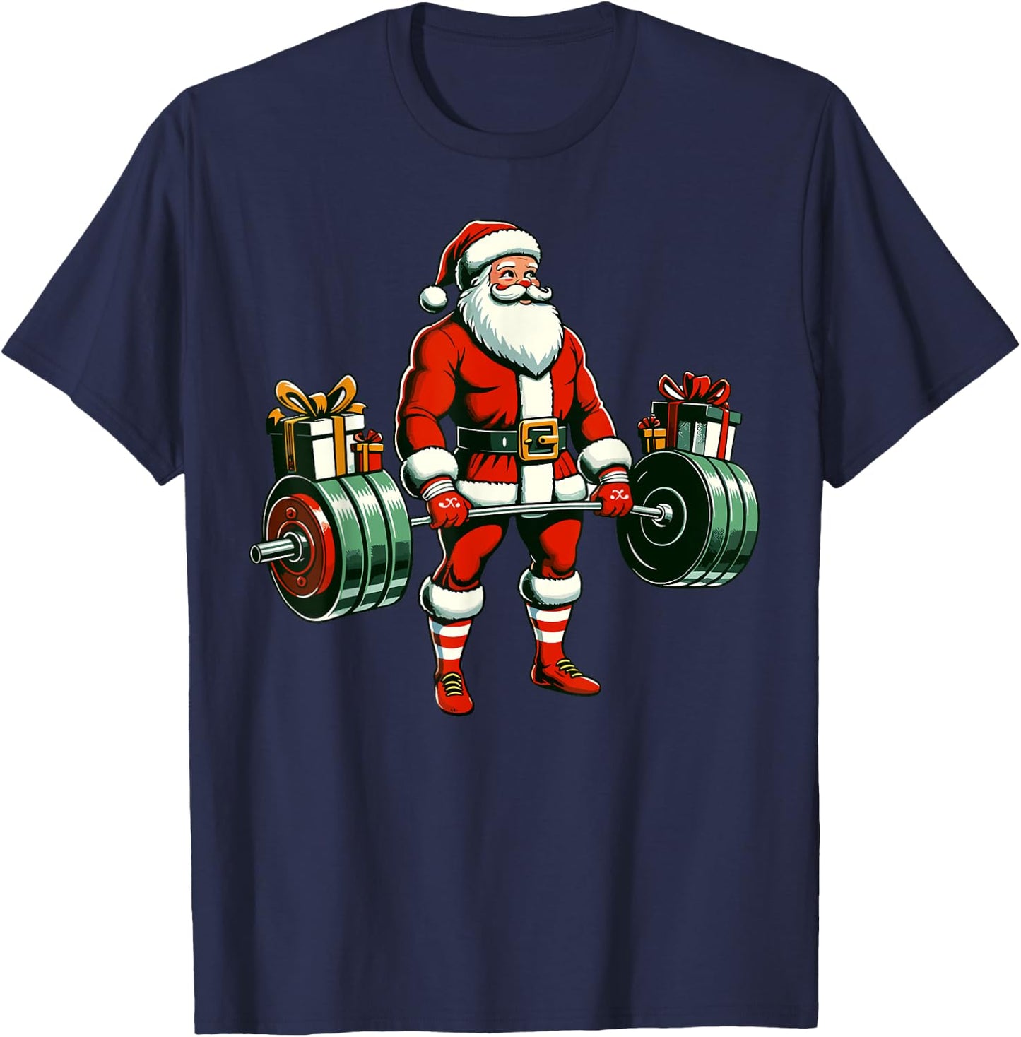 Funny santa Weightlifting christmas, santa deadlifting T-Shirt - T-Shirt | Navy