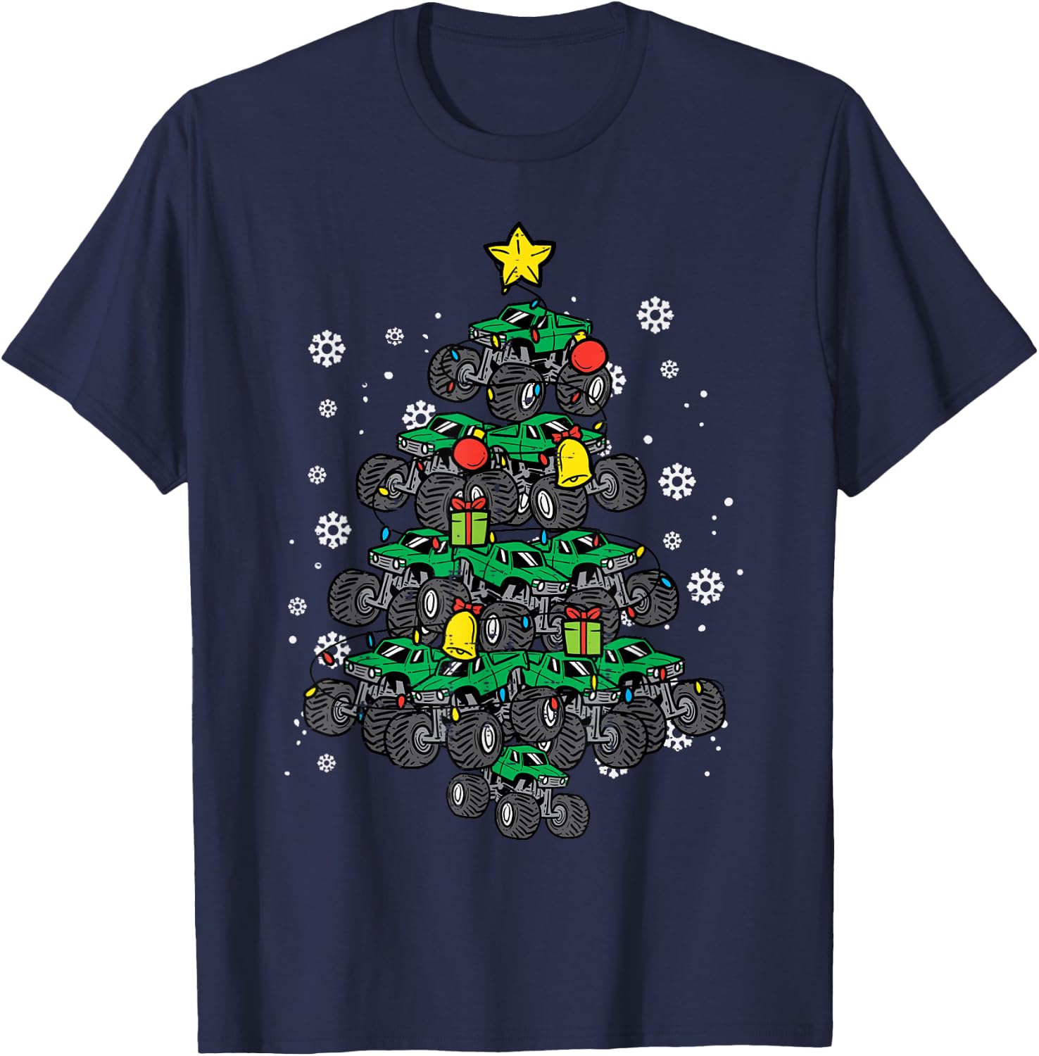 Monster Truck Christmas Tree Xmas Boys Toddler Kids T-Shirt - T-Shirt | Navy