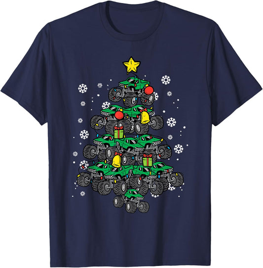 Monster Truck Christmas Tree Xmas Boys Toddler Kids T-Shirt - T-Shirt | Navy