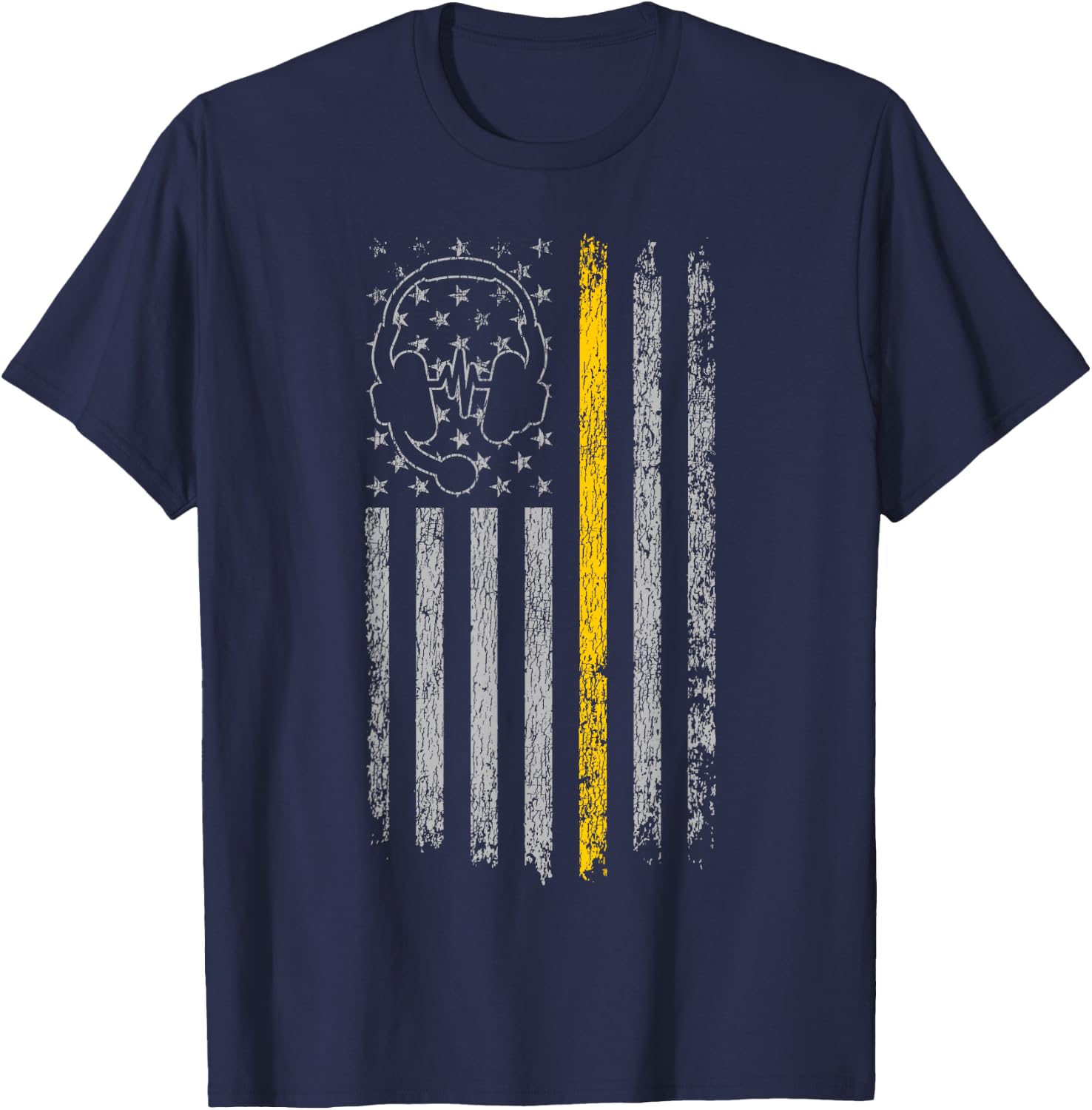 911 Police Dispatcher Job Appreciation HD0 911 Dispatcher Thin Gold Yellow Line American Flag T-Shirt - T-Shirt | Navy
