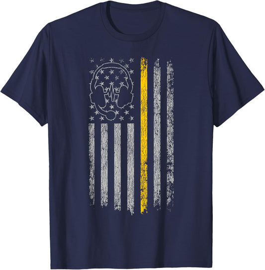 911 Police Dispatcher Job Appreciation HD0 911 Dispatcher Thin Gold Yellow Line American Flag T-Shirt - T-Shirt | Navy