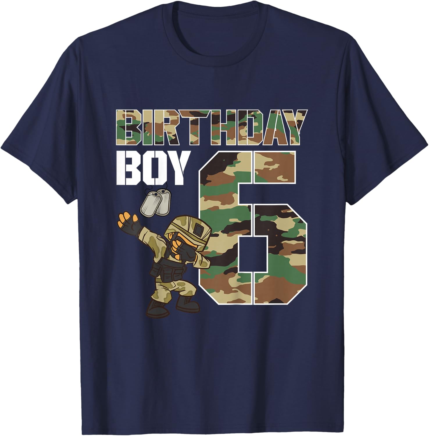 Kids 6 Year Old Boy Military Army 6th Birthday Boy Matching T-Shirt - T-Shirt | Navy
