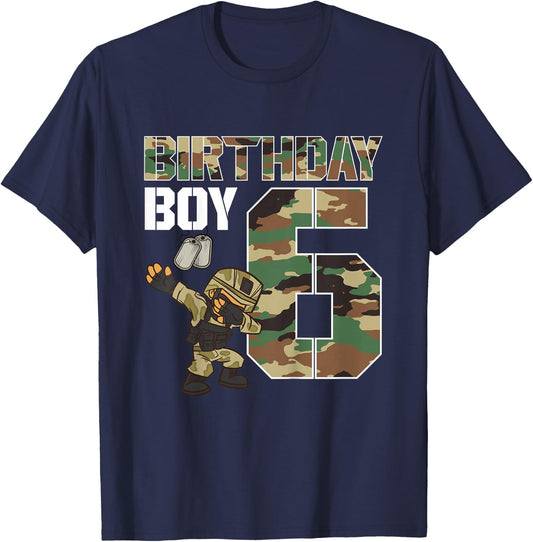 Kids 6 Year Old Boy Military Army 6th Birthday Boy Matching T-Shirt - T-Shirt | Navy