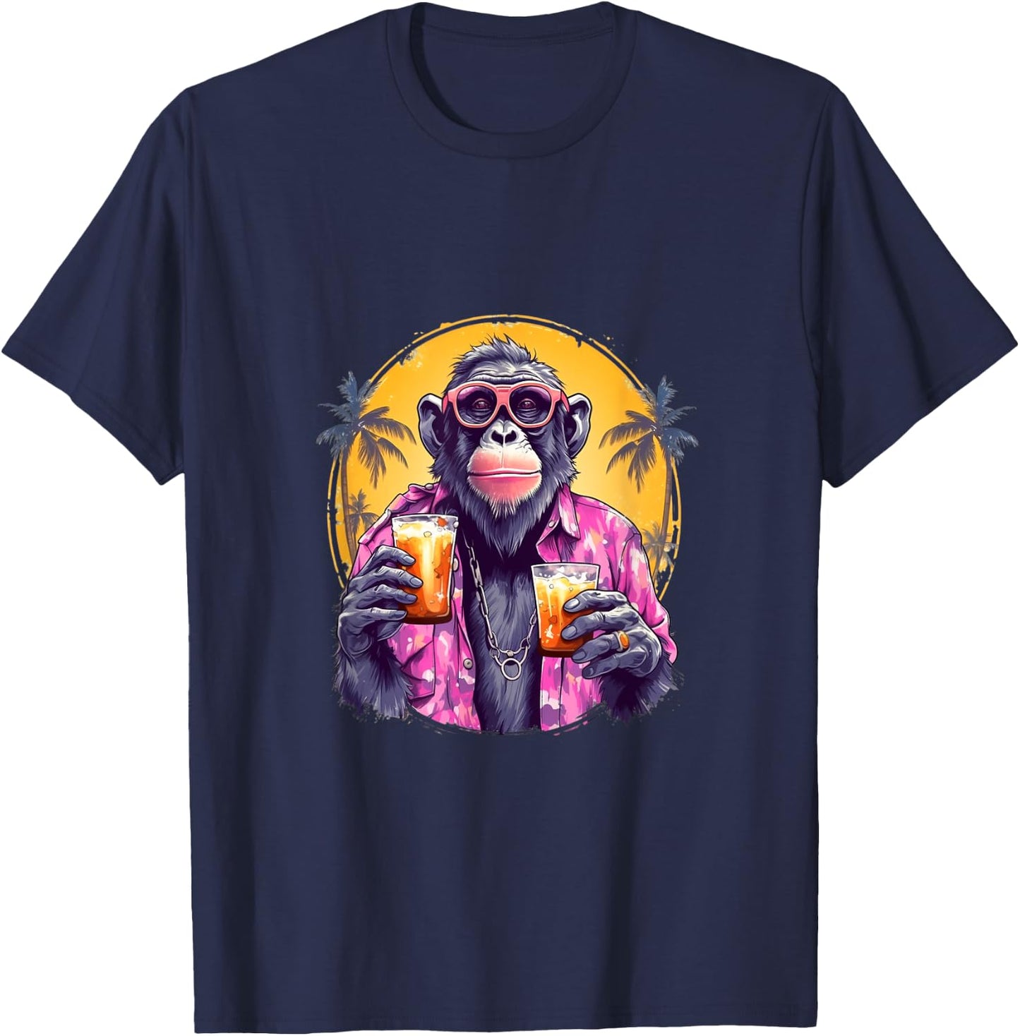 Monkey Drinking Beer Funny Beer Drinker Drunk Gorilla Ape T-Shirt - T-Shirt | Navy
