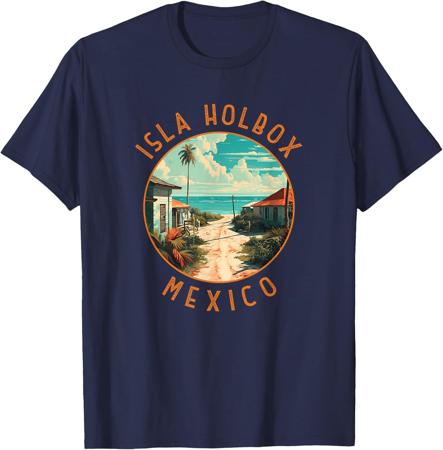 Isla Holbox Mexico Distressed Circle T-Shirt - T-Shirt | Navy