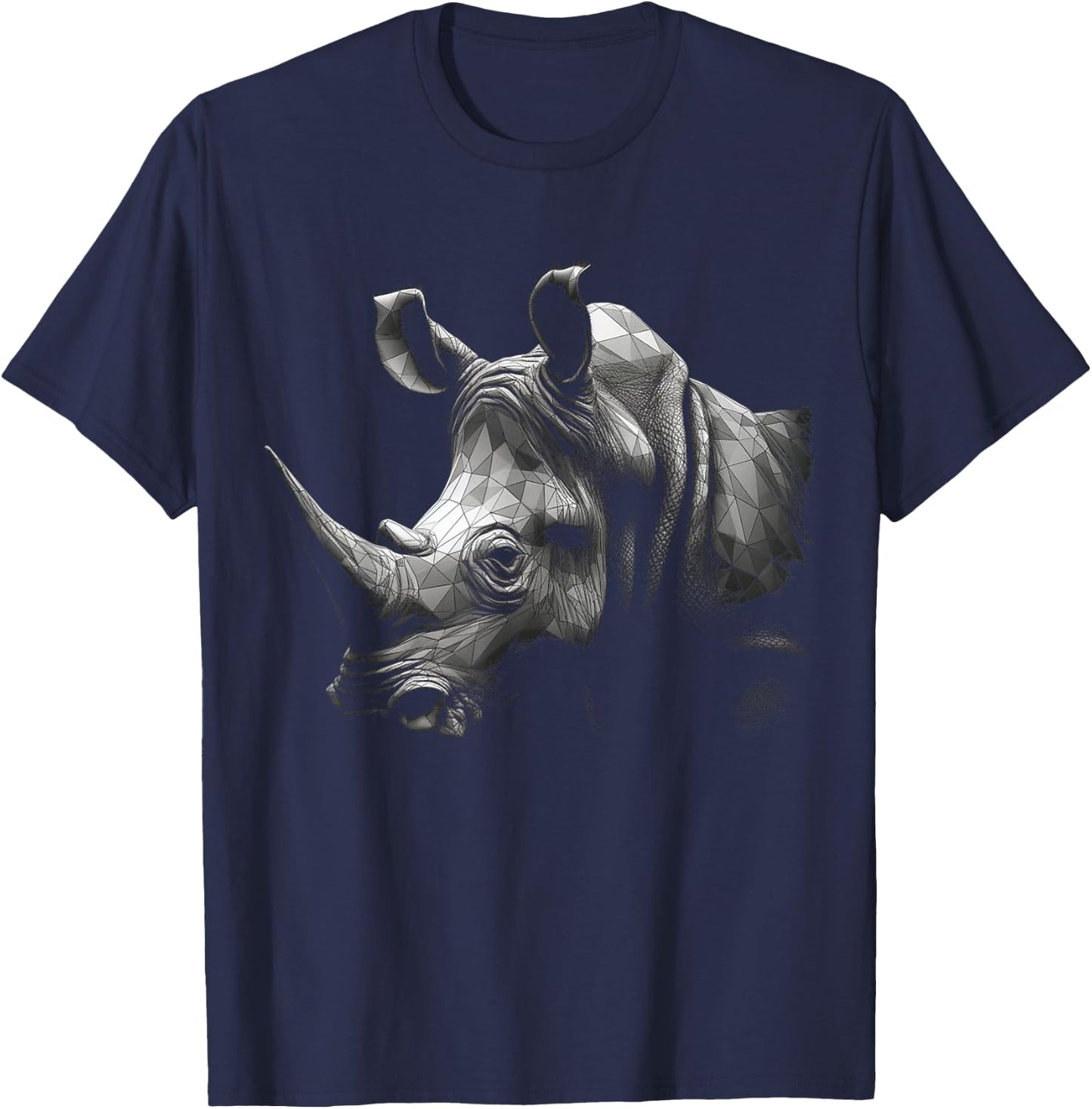 Rhino Lover Artwork | Polygon Animal Motif Rhino T-Shirt - T-Shirt | Navy