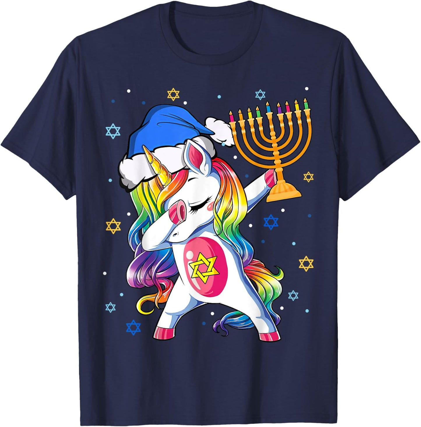 Jewnicorn Funny Hanukkah Unicorn Gift Girl Women Pajamas T-Shirt - T-Shirt | Navy