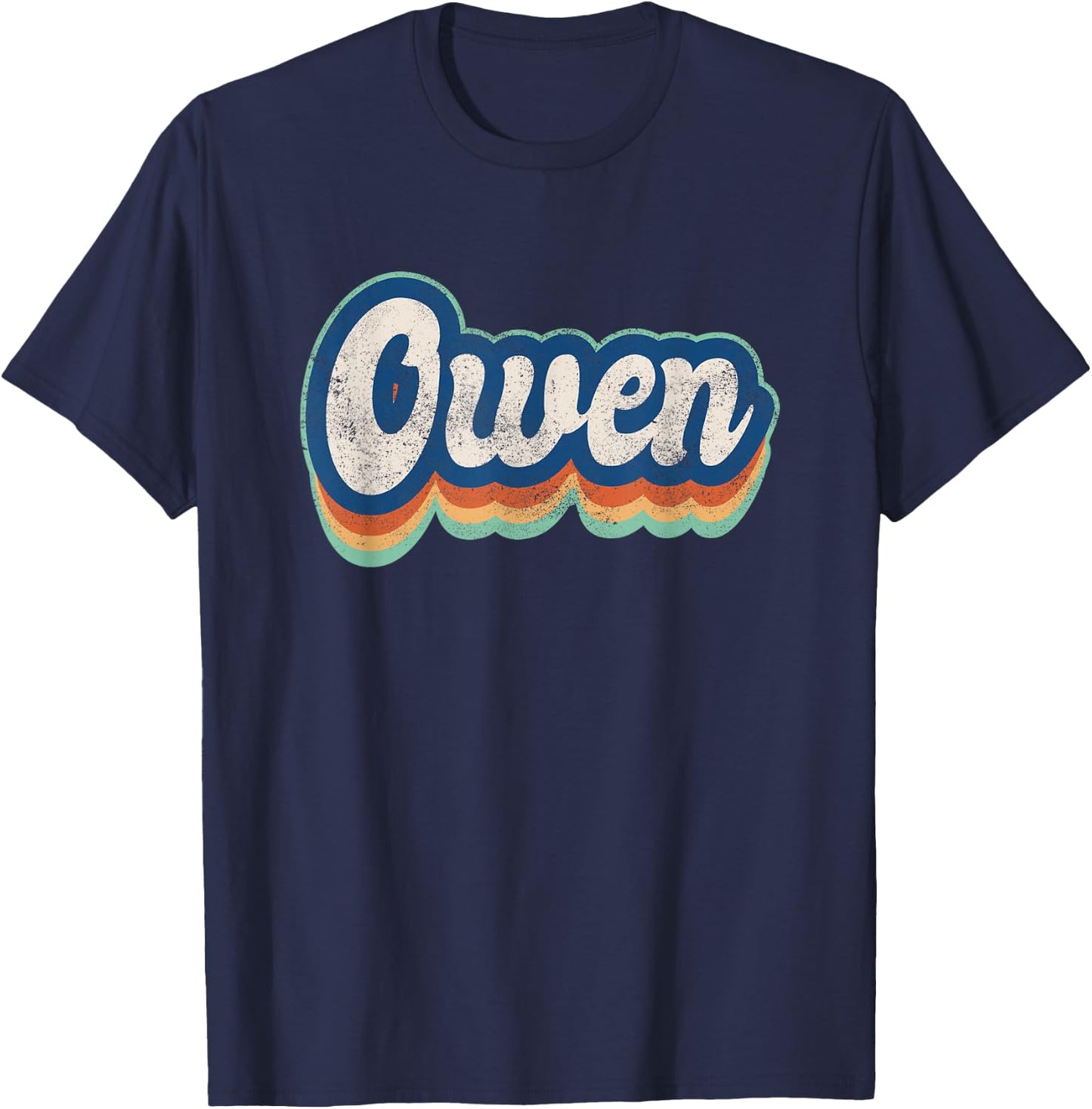Owen First Name Boy Vintage Style 70s 80s Personalized T-Shirt - T-Shirt | Navy