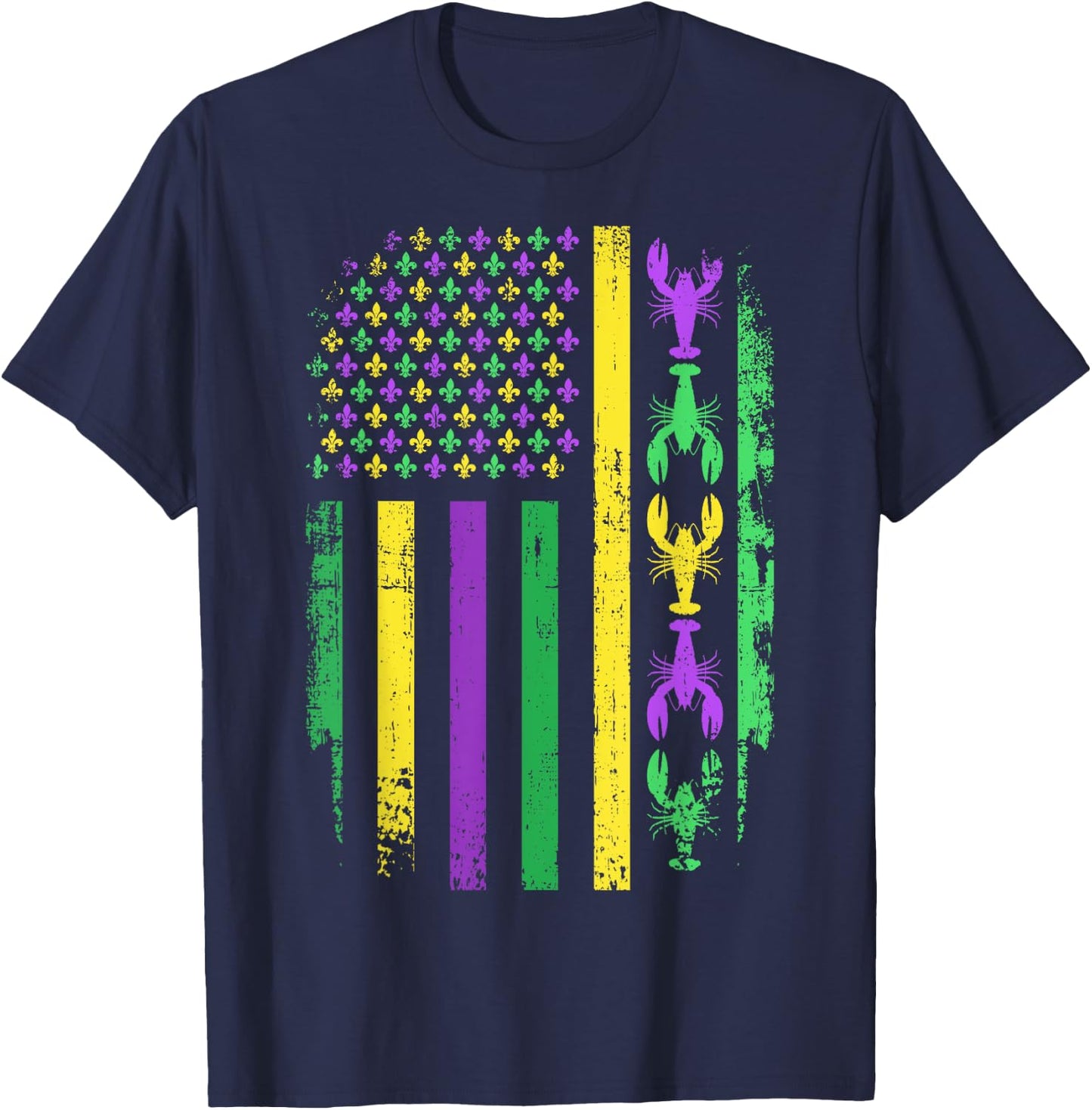 Mardi Gras US American flag with crawfish New Orleans T-Shirt - T-Shirt | Navy