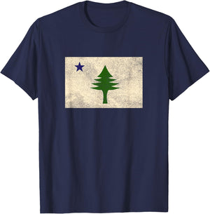 Maine Flag Dirigo - & 1901 Maine State Flag T-Shirt - T-Shirt | Navy