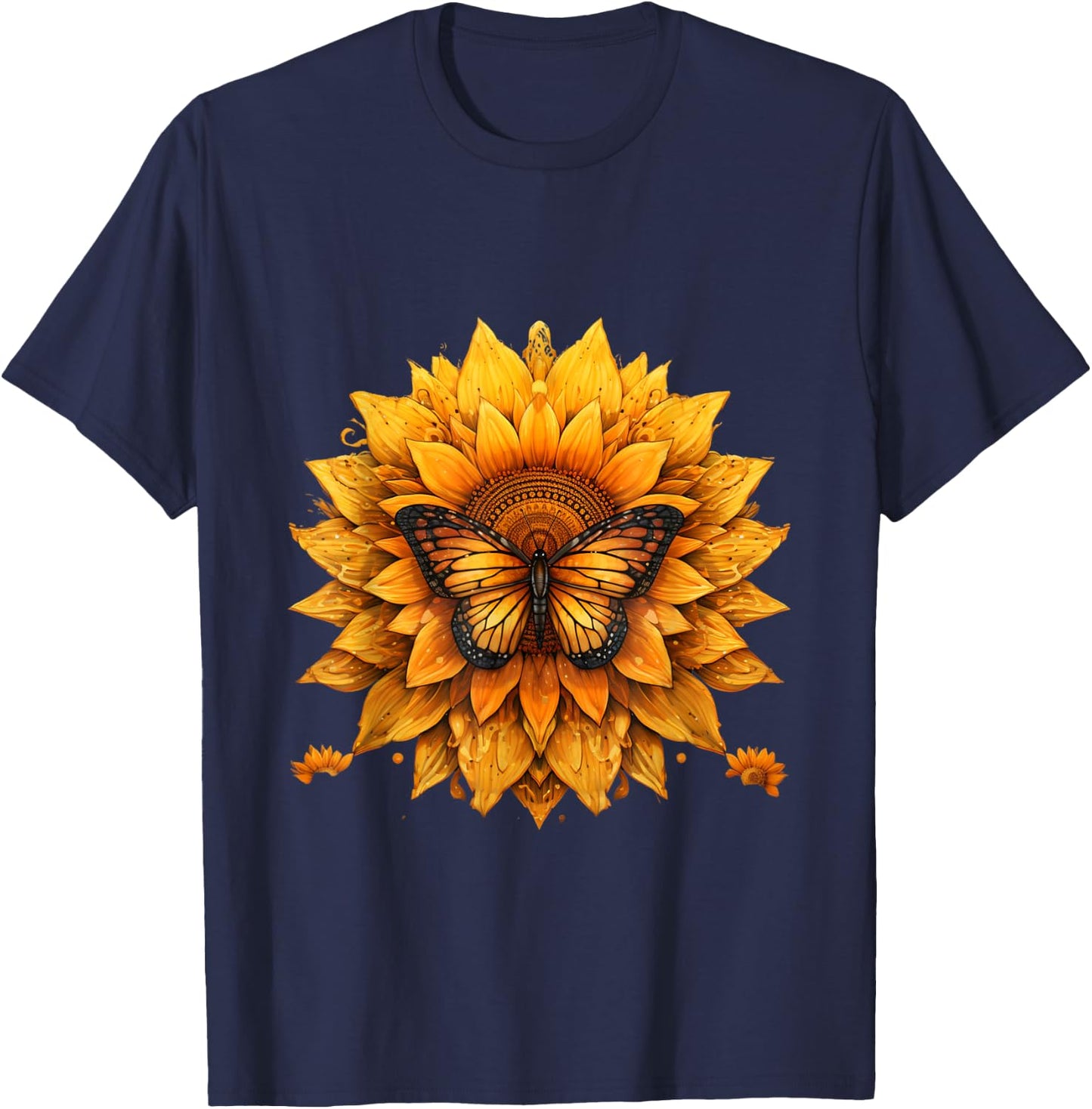 Sunflower butterfly floral vintage cool graphic T-Shirt - T-Shirt | Navy