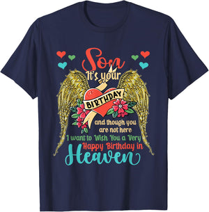 Wish A Very Happy Birthday Son In Heaven Memorial Family T-Shirt - T-Shirt | Navy