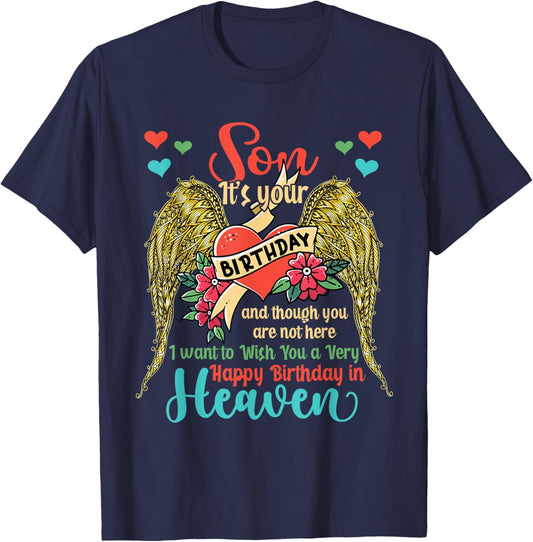 Wish A Very Happy Birthday Son In Heaven Memorial Family T-Shirt - T-Shirt | Navy