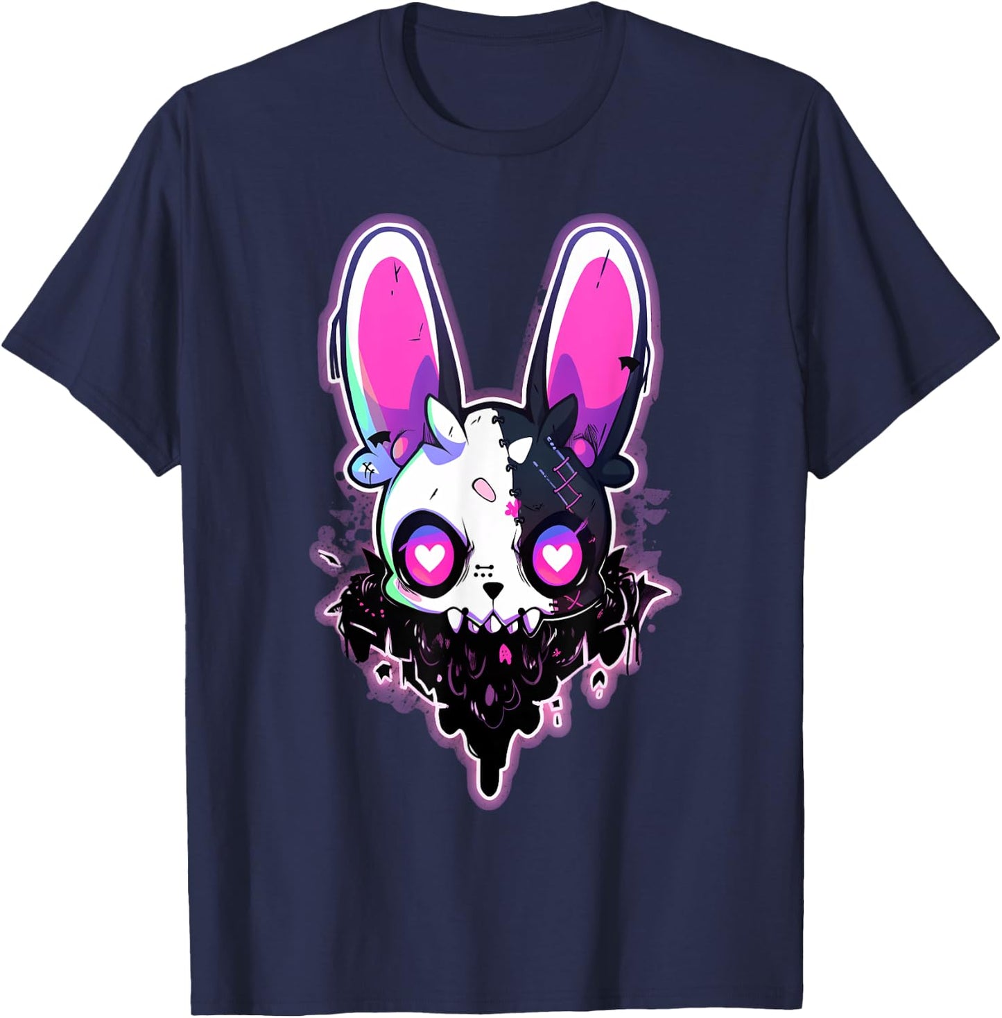 Kawaii Rabbit Cute Goth Bunny E-Girl Gothic Outfit Grunge T-Shirt - T-Shirt | Navy