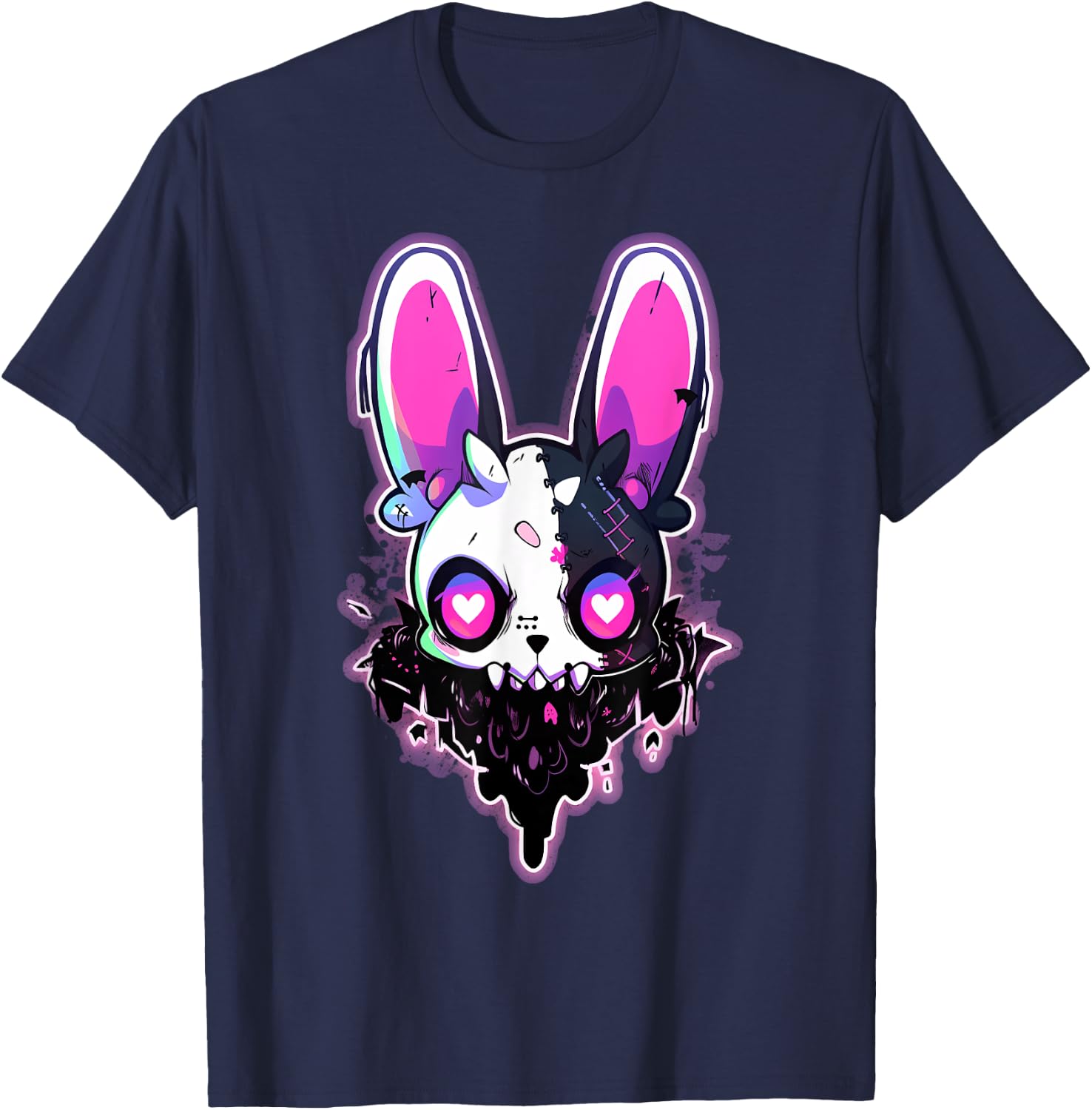 Kawaii Rabbit Cute Goth Bunny E-Girl Gothic Outfit Grunge T-Shirt - T-Shirt | Navy