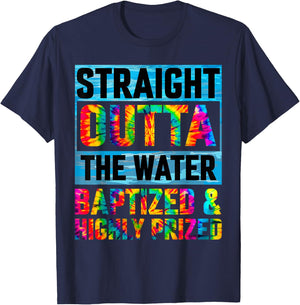 Baptism Funny Straight Outta Water Christian Tie Dye T-Shirt - T-Shirt | Navy