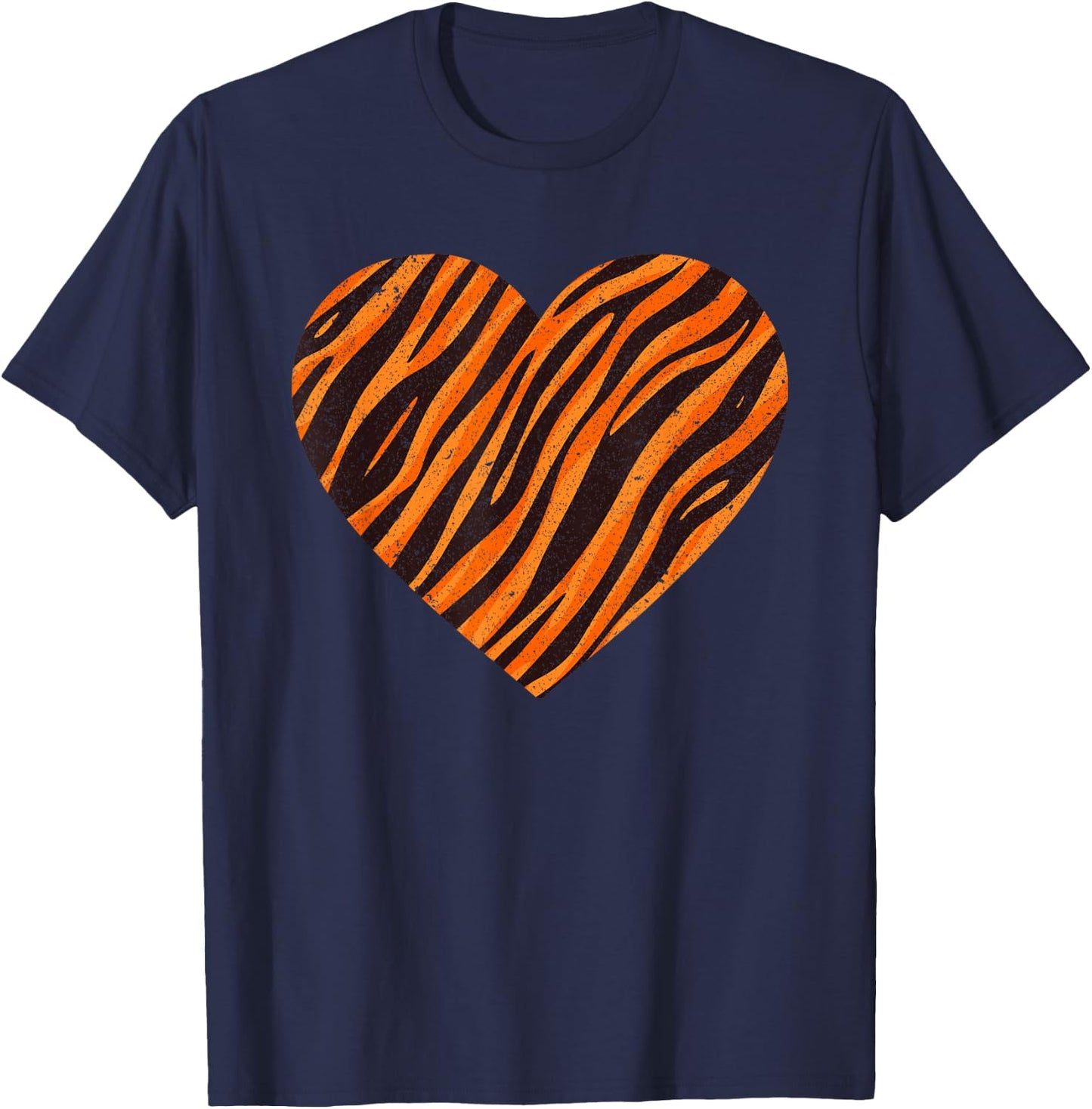 Cool Tiger Stripes Women Animal Lover Heart Pattern T-Shirt - T-Shirt | Navy