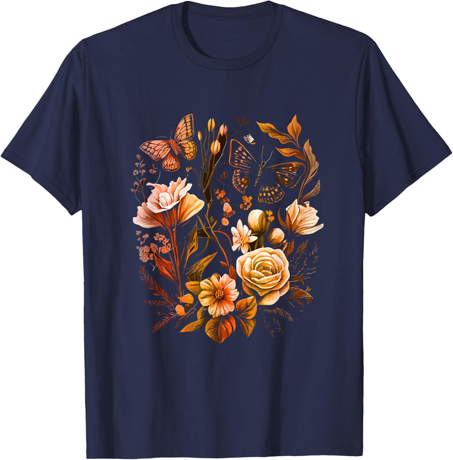Insect Flower Floral Monarch Butterfly Monarch Butterflies T-Shirt - T-Shirt | Navy