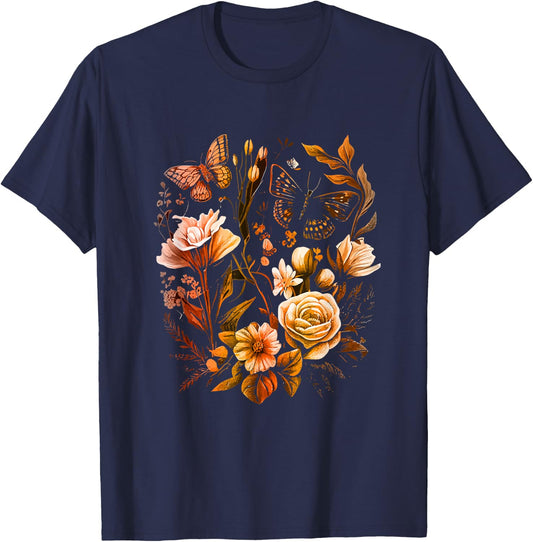 Insect Flower Floral Monarch Butterfly Monarch Butterflies T-Shirt - T-Shirt | Navy