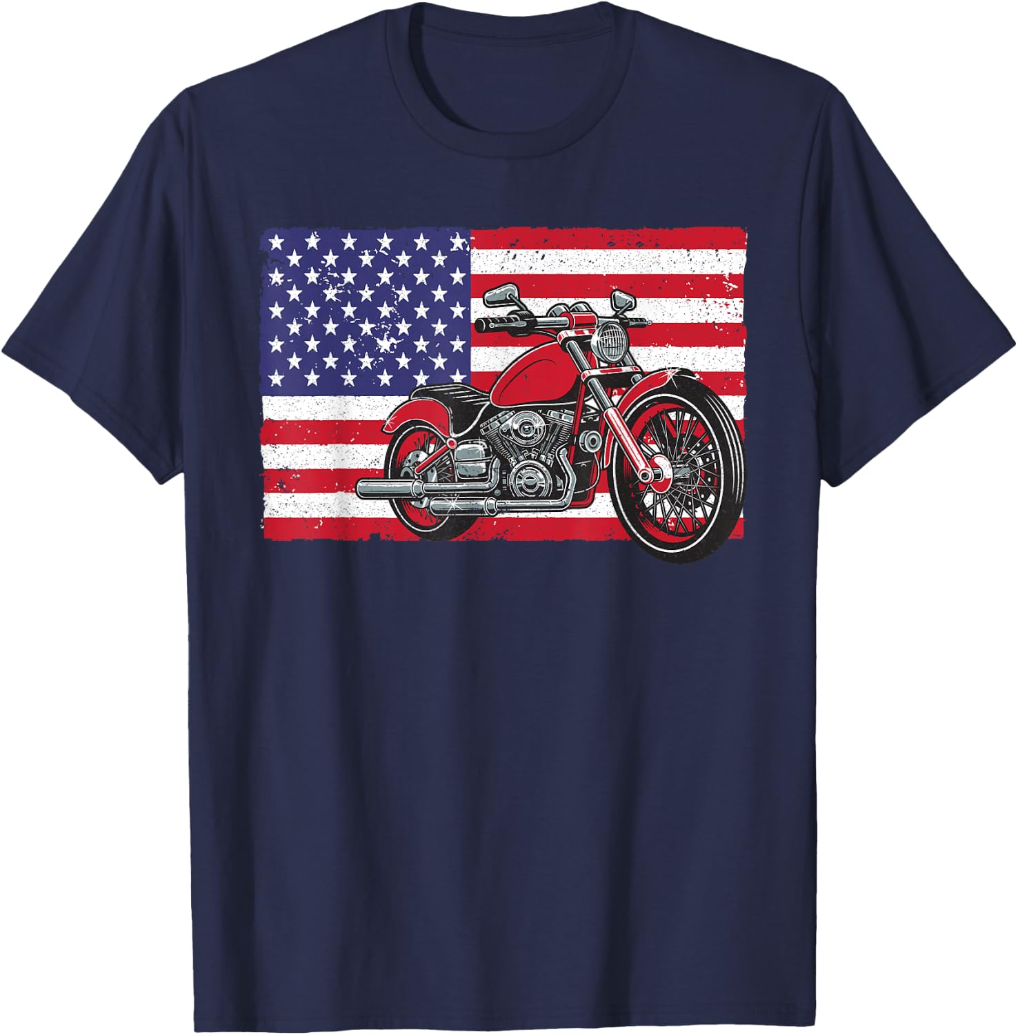 Cool Vintage Motorcycle Women American Flag Biker T-Shirt - T-Shirt | Navy