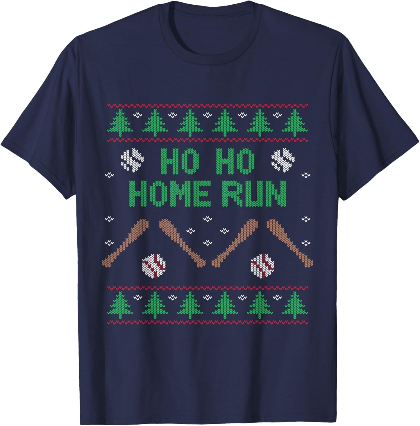 Ho Ho HOME Run Funny Ugly Christmas apparel Baseball lover T-Shirt - T-Shirt | Navy