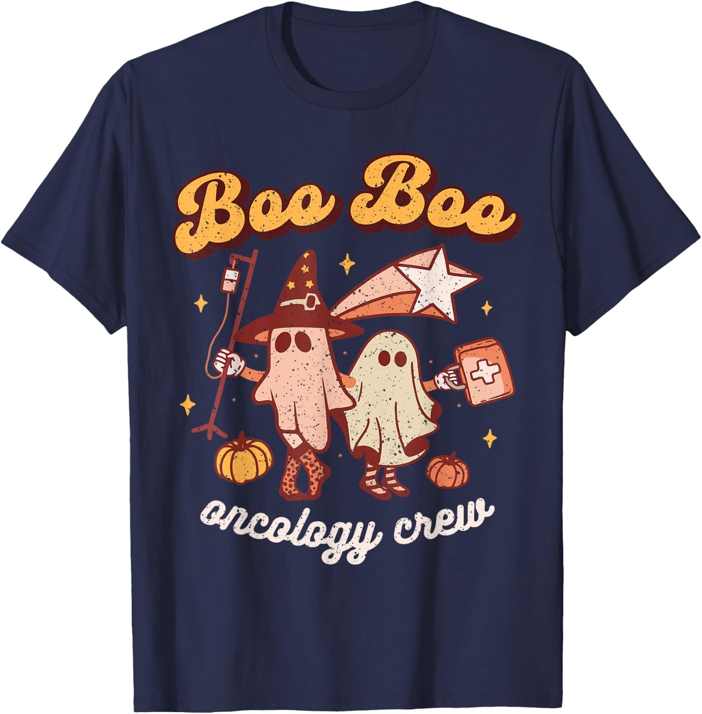 Spooky Boo Oncology Nurse Halloween Crew Fall ONC Nursing T-Shirt - T-Shirt | Navy