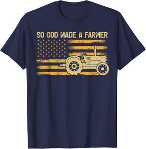 American Flag Tractor Retro So God Made A Farmer T-Shirt - T-Shirt | Navy